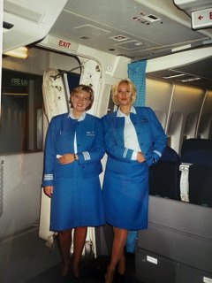 Saskia van Delft as a KLM flight attendant